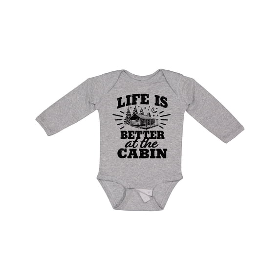 Inktastic Life is Better at the Cabin with Trees and Moon Boys or Girls Long Sleeve Baby Bodysuit