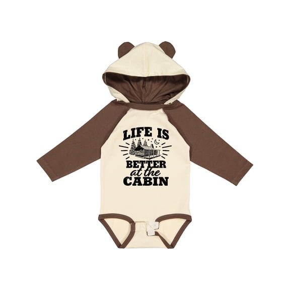 Inktastic Life is Better at the Cabin with Trees and Moon Boys or Girls Long Sleeve Baby Bodysuit