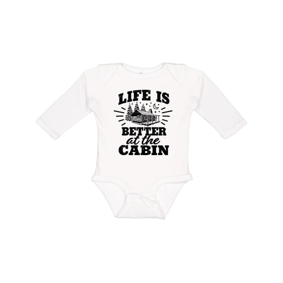 Inktastic Life is Better at the Cabin with Trees and Moon Boys or Girls Long Sleeve Baby Bodysuit