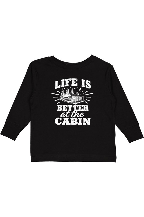 Life is Better at the Cabin with Trees and Moon Boys or Girls Long Sleeve Toddler T-Shirt