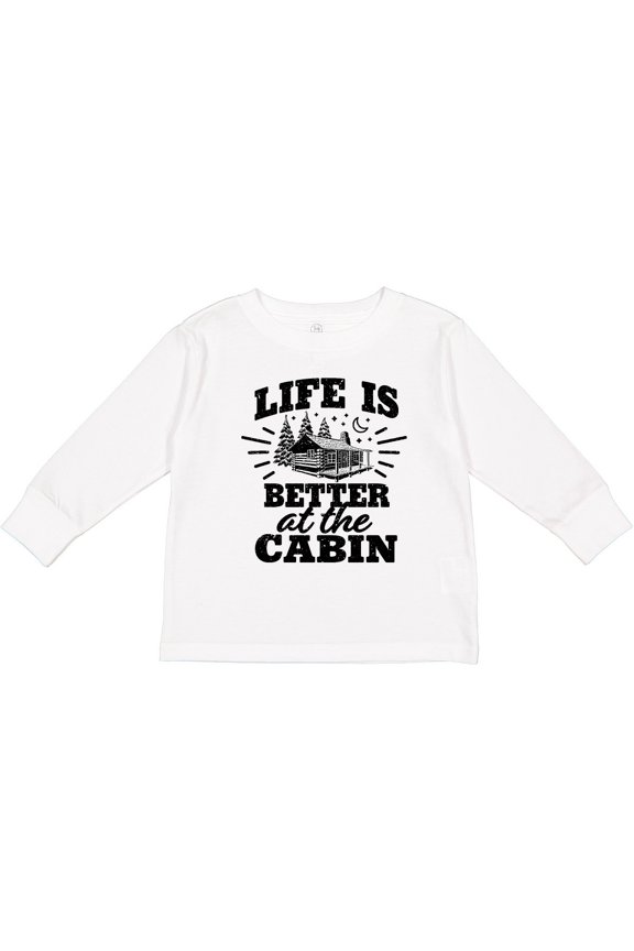 Life is Better at the Cabin with Trees and Moon Boys or Girls Long Sleeve Toddler T-Shirt