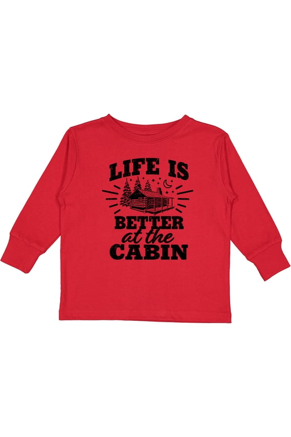 Life is Better at the Cabin with Trees and Moon Boys or Girls Long Sleeve Toddler T-Shirt