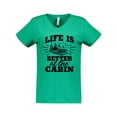 thumbnail image 1 of Inktastic Life is Better at the Cabin with Trees and Moon Women's V-Neck T-Shirt, 1 of 5