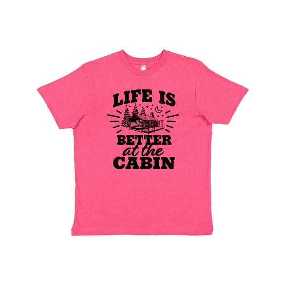 Inktastic Life is Better at the Cabin with Trees and Moon Youth T-Shirt