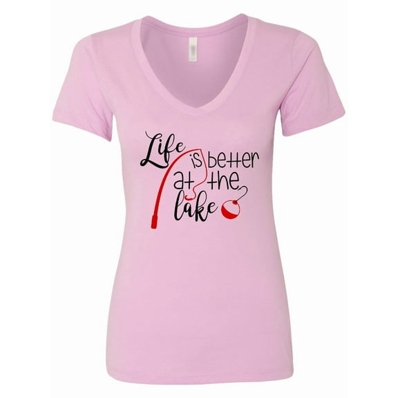 Inktastic Life is Better at the Lake Fishing Pole with Bobber Women's V-Neck T-Shirt