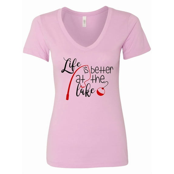 Inktastic Life is Better at the Lake Fishing Pole with Bobber Women's V-Neck T-Shirt