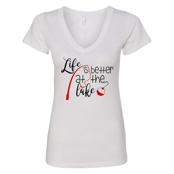 Inktastic Life is Better at the Lake Fishing Pole with Bobber Women's V-Neck T-Shirt