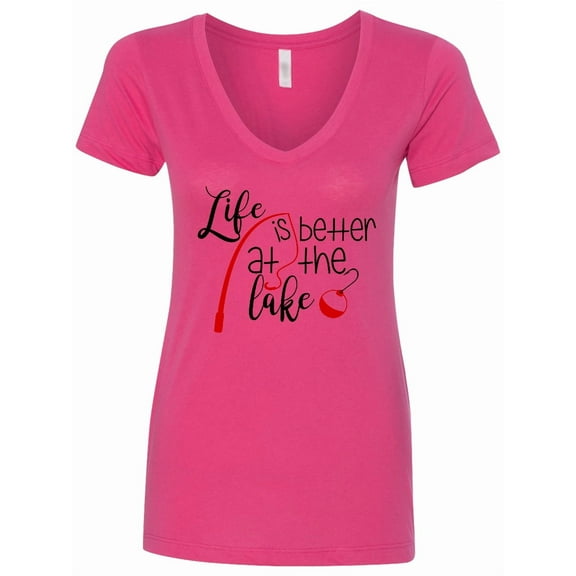 Inktastic Life is Better at the Lake Fishing Pole with Bobber Women's V-Neck T-Shirt