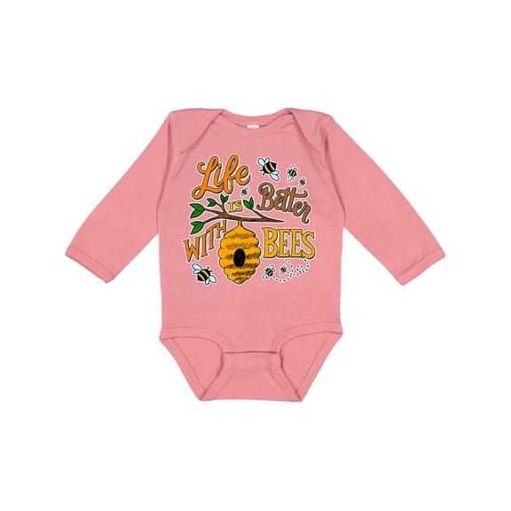Inktastic Life is Better with Bees with Beehive Illustration Boys or Girls Long Sleeve Baby Bodysuit