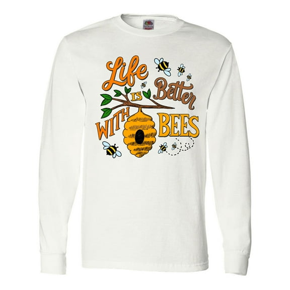 Inktastic Life is Better with Bees with Beehive Illustration Long Sleeve T-Shirt