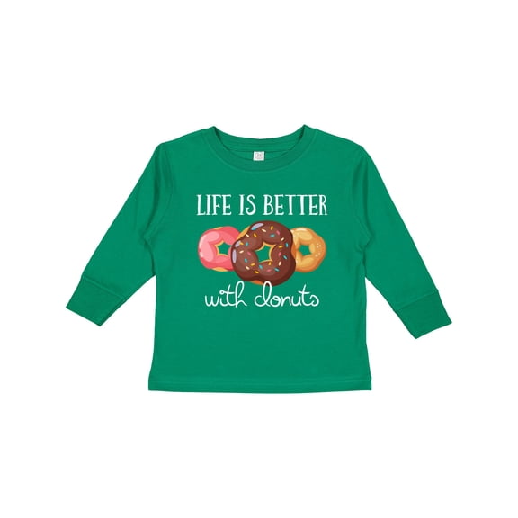 Inktastic Life is Better with Donuts Boys or Girls Long Sleeve Toddler T-Shirt