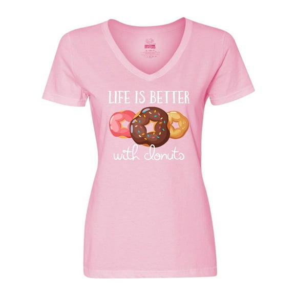 Inktastic Life is Better with Donuts Women's V-Neck T-Shirt