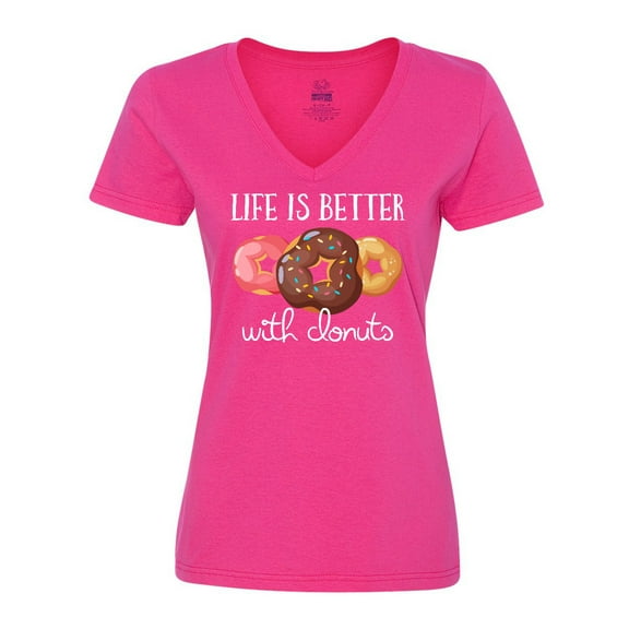 Inktastic Life is Better with Donuts Women's V-Neck T-Shirt