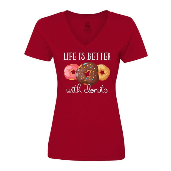 Inktastic Life is Better with Donuts Women's V-Neck T-Shirt