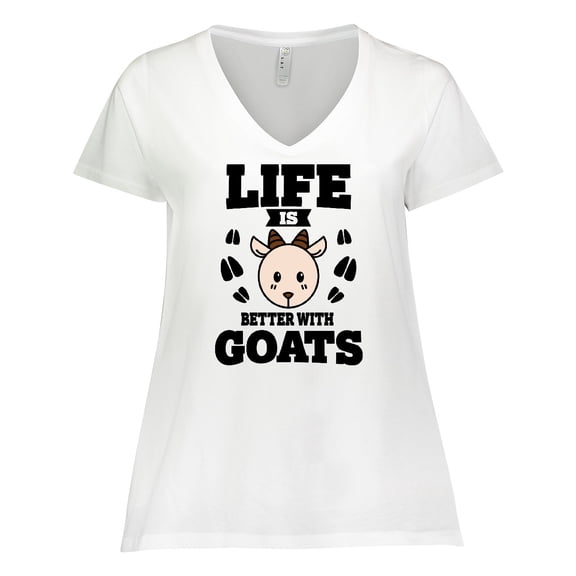 Inktastic Life is Better with Goats Women's Plus Size V-Neck T-Shirt