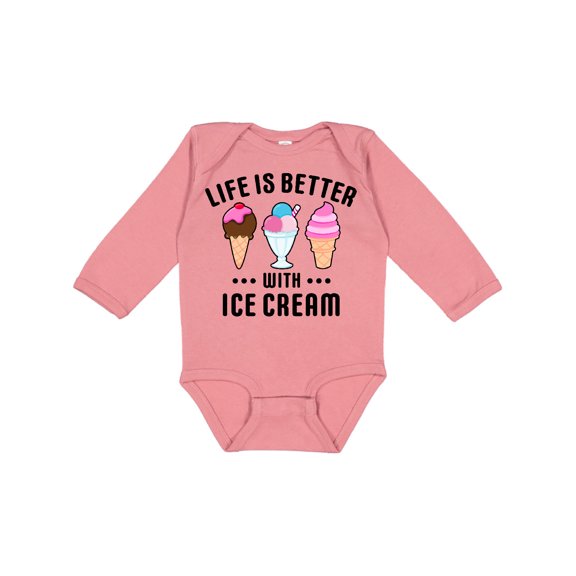 Inktastic Life is Better with Ice Cream Boys or Girls Long Sleeve Baby Bodysuit