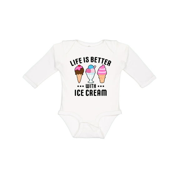 Inktastic Life is Better with Ice Cream Boys or Girls Long Sleeve Baby Bodysuit