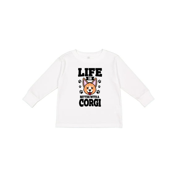 Inktastic Life is Better with a Corgi Boys or Girls Long Sleeve Toddler T-Shirt