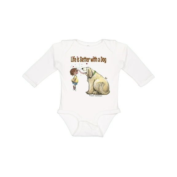 Inktastic Life is Better with a Dog Boys or Girls Long Sleeve Baby Bodysuit