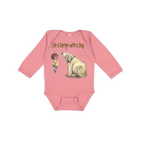 Inktastic Life is Better with a Dog Boys or Girls Long Sleeve Baby Bodysuit