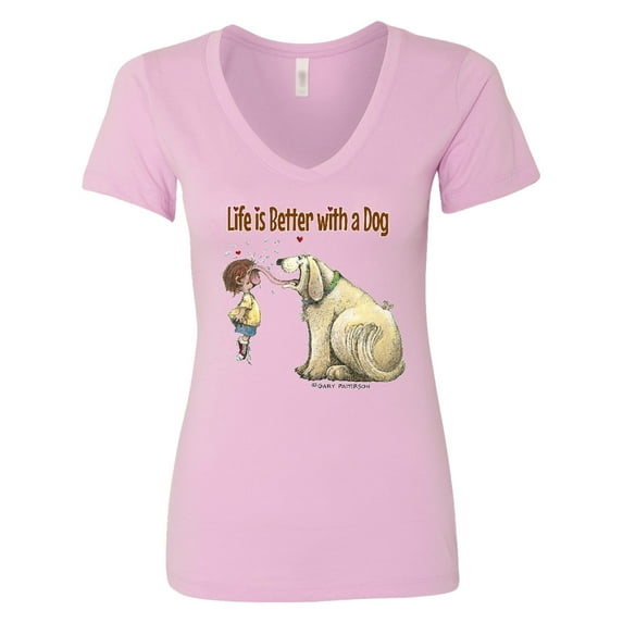 Inktastic Life is Better with a Dog Women's V-Neck T-Shirt