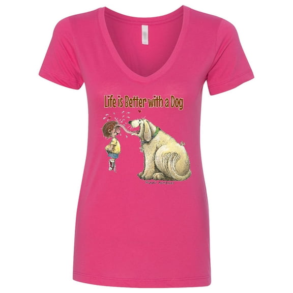 Inktastic Life is Better with a Dog Women's V-Neck T-Shirt