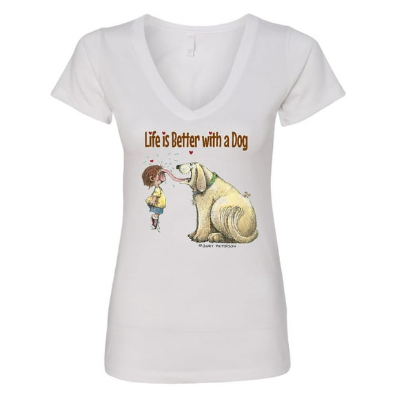 Inktastic Life is Better with a Dog Women's V-Neck T-Shirt