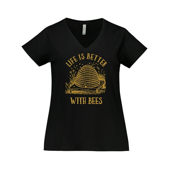 Inktastic Life's Better With Bees Women's Plus Size V-Neck T-Shirt