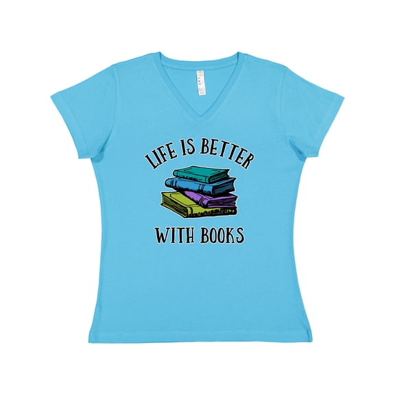 Inktastic Life's Better with Books Women's V-Neck T-Shirt