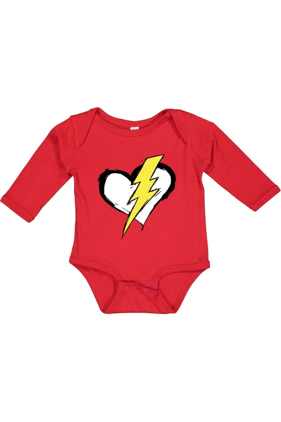 Lightning Bolt Heart Boys or Girls Long Sleeve Baby Bodysuit