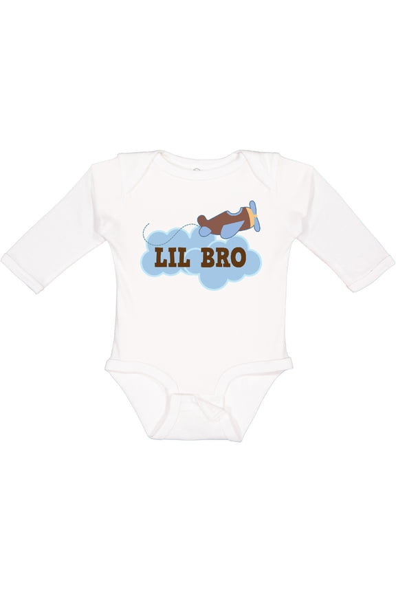 Lil Bro Airplane Boys Pilot Brother Boys Long Sleeve Baby Bodysuit
