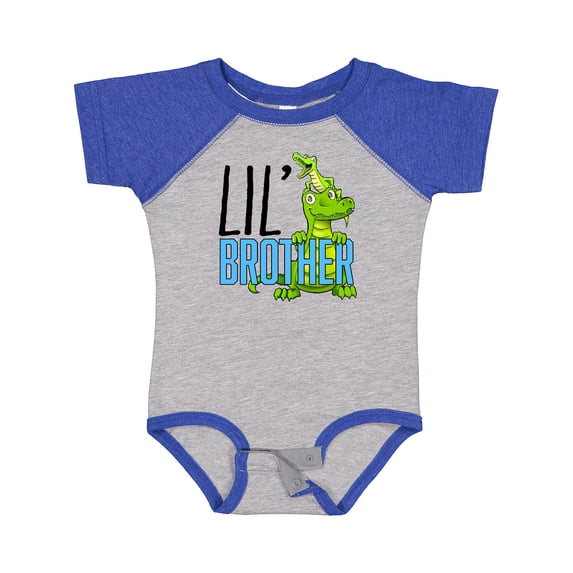 Inktastic Lil' Brother with Cute Green Alligators Boys or Girls Baby Bodysuit