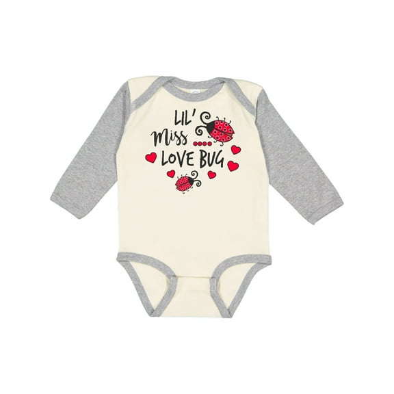 Inktastic Lil Miss Love Bug with Lady Bug and Hearts Girls Long Sleeve Baby Bodysuit