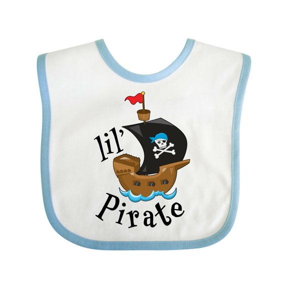 Inktastic Lil' Pirate Pirate Ship, Blue Bandana Boys or Girls Baby Bib