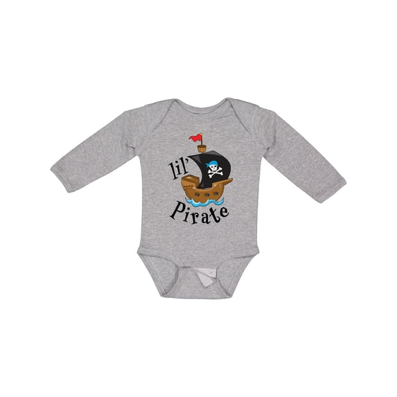 Inktastic Lil' Pirate Pirate Ship, Blue Bandana Boys or Girls Long Sleeve Baby Bodysuit