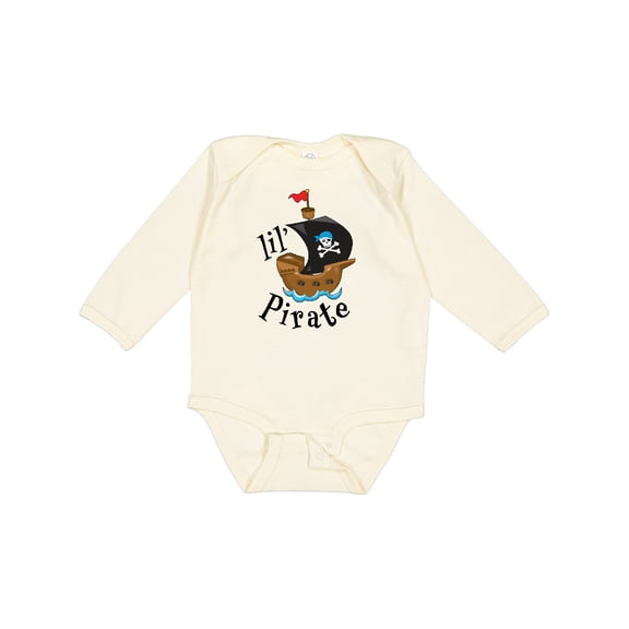 Inktastic Lil' Pirate Pirate Ship, Blue Bandana Boys or Girls Long Sleeve Baby Bodysuit