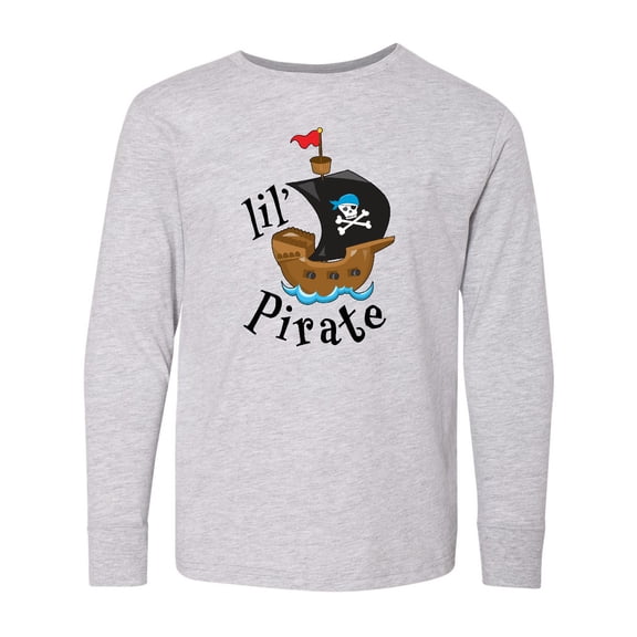 Inktastic Lil' Pirate Pirate Ship, Blue Bandana Long Sleeve Youth T-Shirt