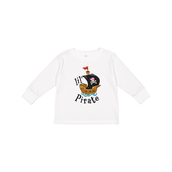 Inktastic Lil' Pirate Pirate Ship, Pink Bandana Boys or Girls Long Sleeve Toddler T-Shirt