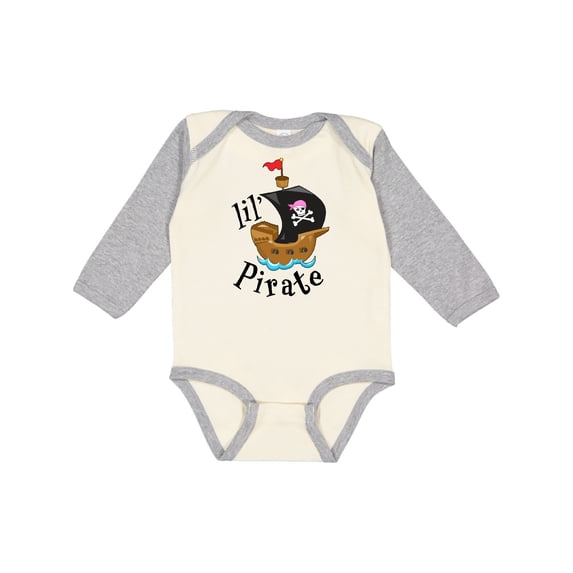 Inktastic Lil' Pirate pirate ship, pink bandana Boys or Girls Long Sleeve Baby Bodysuit