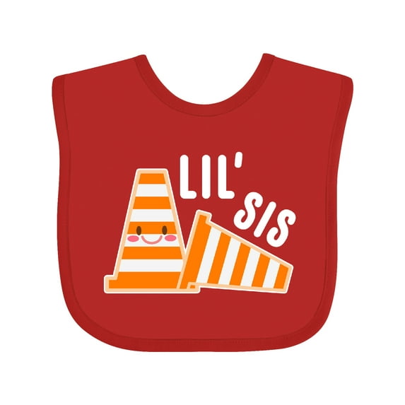 Inktastic Lil Sis with Construction Cones Girls Baby Bib