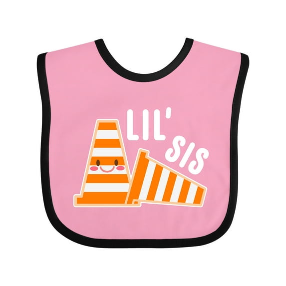 Inktastic Lil Sis with Construction Cones Girls Baby Bib