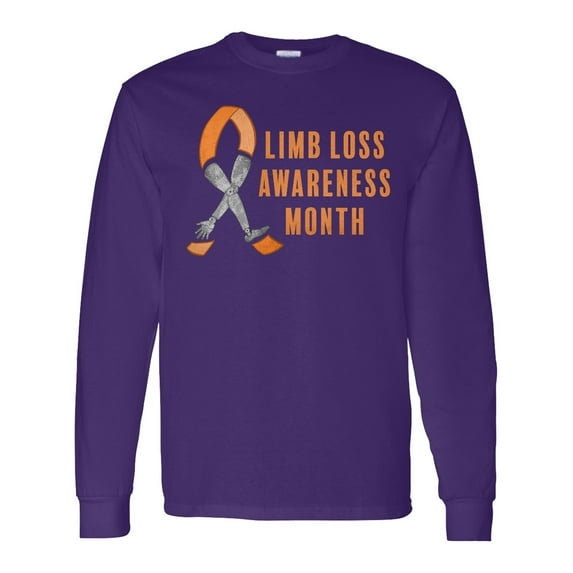 Inktastic Limb Loss Awareness Prosthetic Leg and Arm Orange Ribbon Long Sleeve T-Shirt