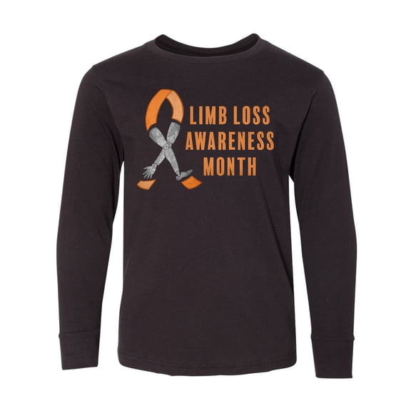 Inktastic Limb Loss Awareness Prosthetic Leg and Arm Orange Ribbon Long Sleeve Youth T-Shirt