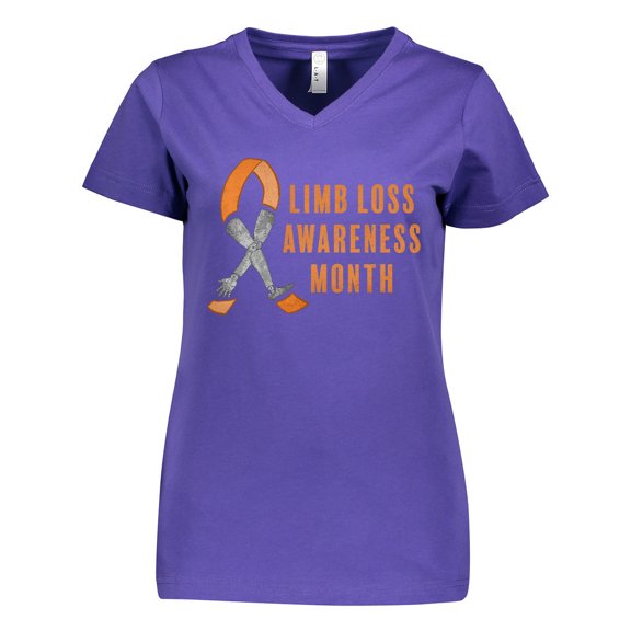 Inktastic Limb Loss Awareness Prosthetic Leg and Arm Orange Ribbon Women's V-Neck T-Shirt