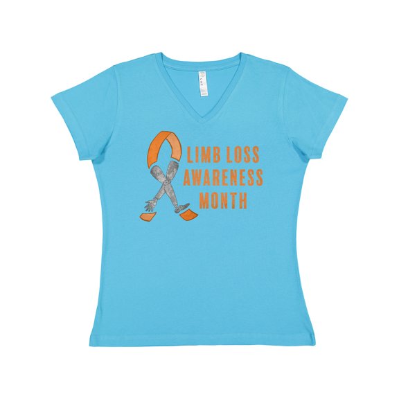 Inktastic Limb Loss Awareness Prosthetic Leg and Arm Orange Ribbon Women's V-Neck T-Shirt