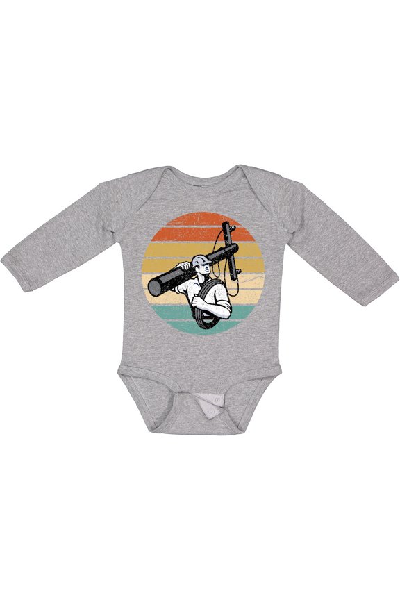 Lineman Retro Line Worker Boys Long Sleeve Baby Bodysuit