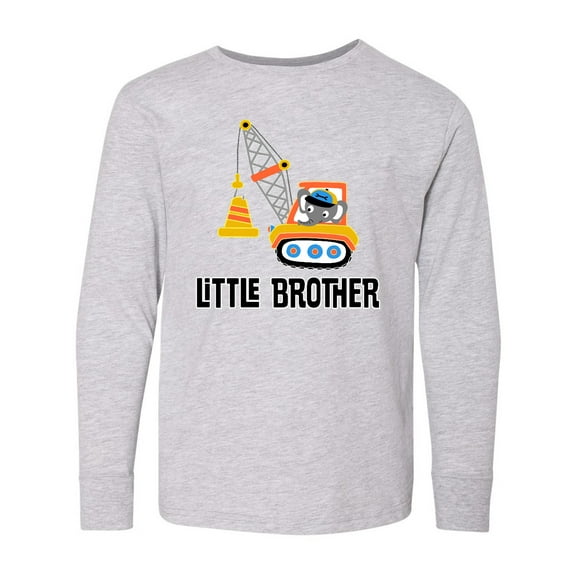 Inktastic Little Brother Construction Truck Boys Long Sleeve Youth T-Shirt