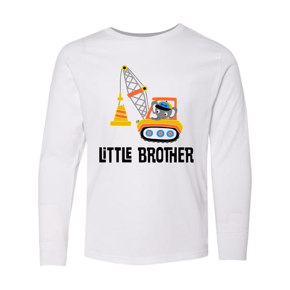 Inktastic Little Brother Construction Truck Boys Long Sleeve Youth T-Shirt