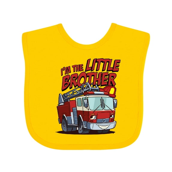 Inktastic Little Brother Fire Truck Boys Baby Bib