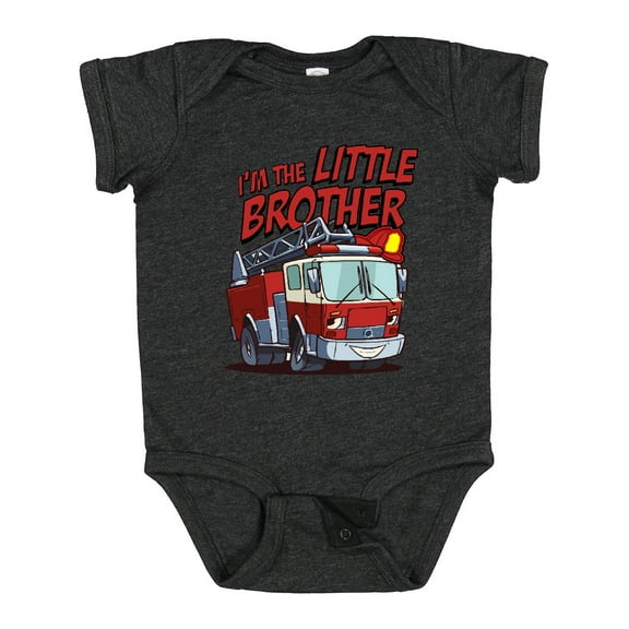 Inktastic Little Brother Fire Truck Boys Baby Bodysuit